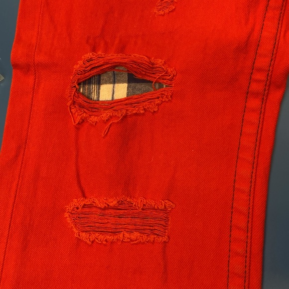 red mens true religion distressed jeans straight leg with flap pockets - Picture 4 of 6